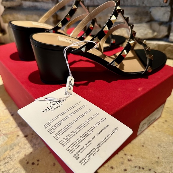 Valentino GARAVANI Rockstud Calfskin Leather Slide Sandal 60 MM BLACK Brand New - Picture 2 of 10